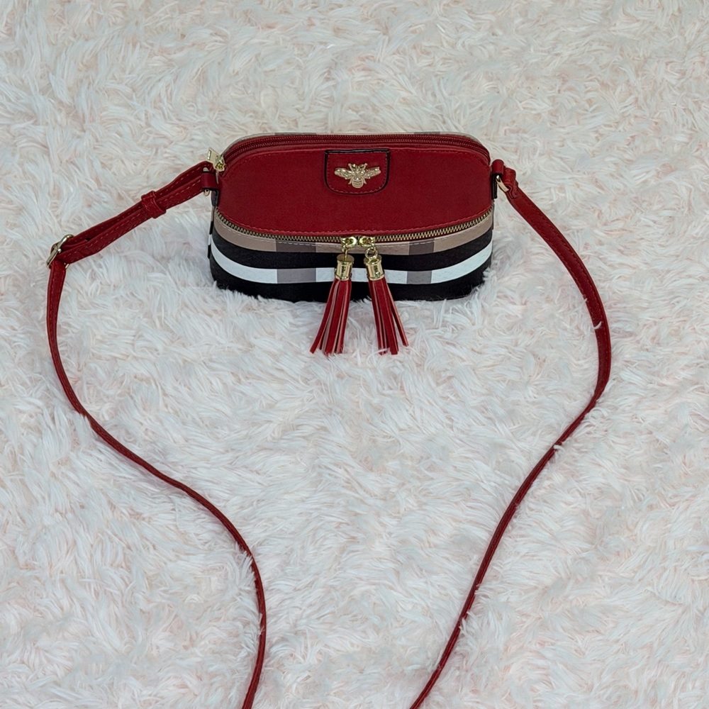 Elegant Red Crossbody Bag with Tassels